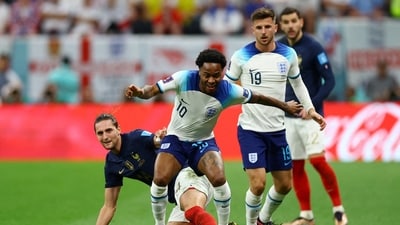 England's Raheem Sterling in action with France's Adrien Rabiot (REUTERS)