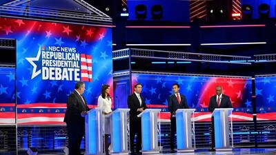 (From L) Former Governor of New Jersey Chris Christie, former Governor from South Carolina and UN ambassador Nikki Haley, Florida Governor Ron DeSantis, entrepreneur Vivek Ramaswamy, and US Senator from South Carolina Tim Scott attend the third Republican presidential primary debate. (AFP) (From L) Former Governor of New Jersey Chris Christie, former Governor from South Carolina and UN ambassador Nikki Haley, Florida Governor Ron DeSantis, entrepreneur Vivek Ramaswamy, and US Senator from South Carolina Tim Scott attend the third Republican presidential primary debate. (AFP)