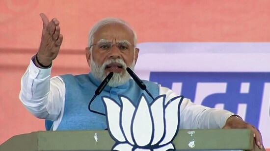 Prime Minister Narendra Modi addresses a public meeting for the Madhya Pradesh Assembly elections, in Chhatarpur on Thursday. Prime Minister Narendra Modi addresses a public meeting for the Madhya Pradesh Assembly elections, in Chhatarpur on Thursday.