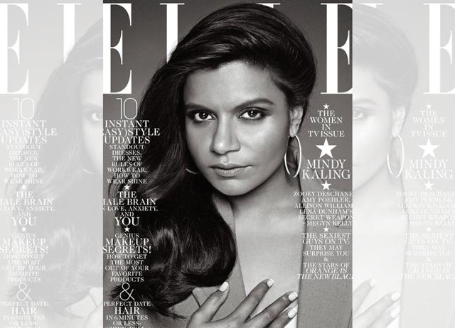 In 2014, Mindy Kaling defended her Elle magazine close-up cover by tweeting that those wanting to see the rest of her should go on 13 dates with her. (Elle) In 2014, Mindy Kaling defended her Elle magazine close-up cover by tweeting that those wanting to see the rest of her should go on 13 dates with her. (Elle)