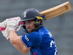 England's Dawid Malan plays a shot during their match against Netherlands in the ICC Men's Cricket World Cup 2023, at Maharashtra Cricket Association Stadium in Pune 

