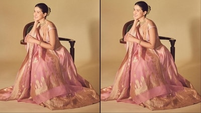 Shanaya's lehenga ensemble showcases the perfect blend of grace and glamour, making it a must-have for the festive season. It can be styled in a variety of ways to suit your taste and occasion. (Instagram/@shanayakapoor02)