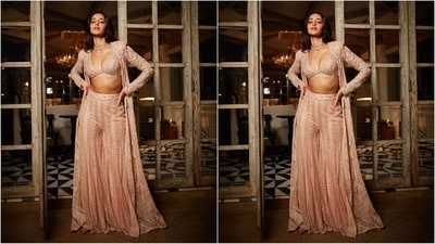 Her stunning outfit is from the shelves of designer brand Ritika Mirchandani and comes with a whopping price tag of <span class='webrupee'>₹</span>2.68 lakh. (Instagram/@tanghavri) Her stunning outfit is from the shelves of designer brand Ritika Mirchandani and comes with a whopping price tag of <span class='webrupee'>₹</span>2.68 lakh. (Instagram/@tanghavri)