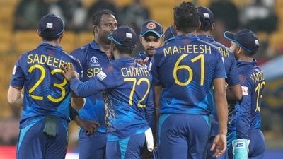 Sri Lanka’s Angelo Mathews and teammates celebrate the wicket of New Zealand's Mark Chapman (ANI)