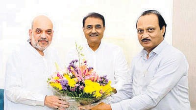 New Delhi, Nov 10 (ANI): Maharashtra Deputy Chief Minister Ajit Pawar and Nationalist Congress Party (NCP) MP Praful Patel meet Union Home Minister Amit Shah, in New Delhi on Friday. (ANI Photo) (NCP) New Delhi, Nov 10 (ANI): Maharashtra Deputy Chief Minister Ajit Pawar and Nationalist Congress Party (NCP) MP Praful Patel meet Union Home Minister Amit Shah, in New Delhi on Friday. (ANI Photo) (NCP)