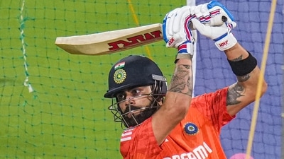 India's Virat Kohli during a practice session ahead of the ICC Men's Cricket World Cup match against Netherlands, at Chinnaswamy Stadium in Bengaluru, Friday (PTI) India's Virat Kohli during a practice session ahead of the ICC Men's Cricket World Cup match against Netherlands, at Chinnaswamy Stadium in Bengaluru, Friday (PTI)