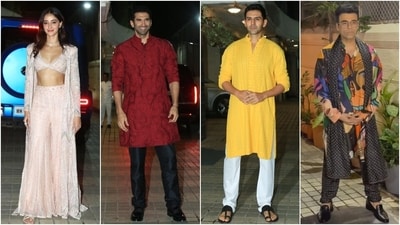Sara Ali Khan's Diwali party attended by Ananya Panday, Aditya Roy Kapur, Kartik Aaryan, Karan Johar, and others. (HT Photo/Varinder Chawla) Sara Ali Khan's Diwali party attended by Ananya Panday, Aditya Roy Kapur, Kartik Aaryan, Karan Johar, and others. (HT Photo/Varinder Chawla)