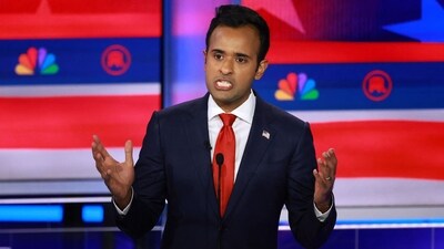 MIAMI, FLORIDA - NOVEMBER 08: Republican presidential candidate Vivek Ramaswamy speaks during the NBC News Republican Presidential Primary Debate at the Adrienne Arsht Center for the Performing Arts of Miami-Dade County on November 8, 2023 in Miami, Florida. (Getty Images via AFP) MIAMI, FLORIDA - NOVEMBER 08: Republican presidential candidate Vivek Ramaswamy speaks during the NBC News Republican Presidential Primary Debate at the Adrienne Arsht Center for the Performing Arts of Miami-Dade County on November 8, 2023 in Miami, Florida. (Getty Images via AFP)