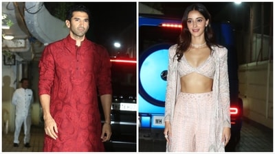 Aditya Roy Kapur and Ananya Panday pose at Sara Ali Khan's residence. Aditya Roy Kapur and Ananya Panday pose at Sara Ali Khan's residence.