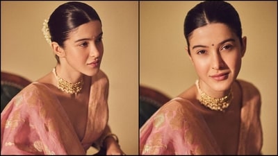 For her natural make-up look, Shanaya went for nude eyeshadow, mascaraed lashes, darkened eyebrows, rosy cheeks, luminous highlighter, a shade of pink lipstick and a little black bindi adorning her forehead. (Instagram/@shanayakapoor02)