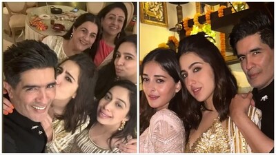 Sara Ali Khan hosted a Diwali party at her residence on Thursday and only her close friends and colleagues were at the bash. Among them were Ananya Panday and Manish Malhotra. Her mom Amrita Singh can be spotted in the group selfie. Sara Ali Khan hosted a Diwali party at her residence on Thursday and only her close friends and colleagues were at the bash. Among them were Ananya Panday and Manish Malhotra. Her mom Amrita Singh can be spotted in the group selfie. 