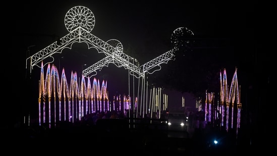 Ayodhya's Dr Ram Manohar Lohia Avadh University Administration has started preparations to illuminate the ghats of Ayodhya by lighting 24 lakh lamps on Diwali, said a press release by Varsity.(HT Photo/Deepak Gupta)