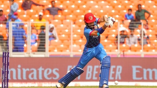 Ahmedabad, Nov 10 (ANI): Afghanistan's Ibrahim Zadran plays a shot during the match against South Africa in the ICC Men's Cricket World Cup 2023, at Narendra Modi Stadium in Ahmedabad on Friday. (ANI Photo)
(Siddharaj Solanki)