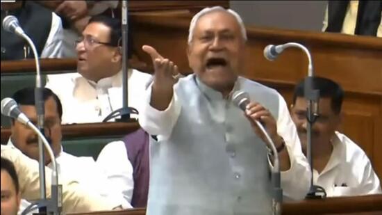 Bihar chief minister Nitish Kumar in the Bihar assembly on Thursday. (Santosh Kumar/ HT Photo)