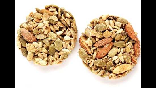 Seeds, dry fruits and honey based cookies available in the Lucknow market (HT Photo)