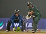 Pakistan's captain Babar Azam plays a shot during the ICC Men's Cricket World Cup match between Pakistan and England in Kolkata Pakistan's captain Babar Azam plays a shot during the ICC Men's Cricket World Cup match between Pakistan and England in Kolkata