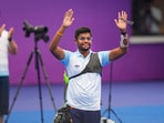 India's Dhiraj Bommadevara competes against Kazakhstan's Abdullin Ilfat in the quarterfinal match of men's recurve individual archery event at the 19th Asian Games, in Hangzhou, China