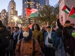 NEW YORK, NEW YORK - NOVEMBER 10: Hundreds of Palestine supporters march and rally in Columbus Circle in Manhattan on November 10, 2023 in New York City. The group has called for a cease fire in fighting between Israel and Hamas militants in Gaza which has now left an estimated 11,000 Gazans dead following the October 7th Hamas terrorist attack on Israel. NEW YORK, NEW YORK - NOVEMBER 10: Hundreds of Palestine supporters march and rally in Columbus Circle in Manhattan on November 10, 2023 in New York City. The group has called for a cease fire in fighting between Israel and Hamas militants in Gaza which has now left an estimated 11,000 Gazans dead following the October 7th Hamas terrorist attack on Israel.