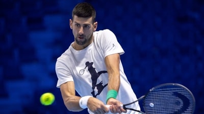 Serbia Novak Djokovic returns the ball to Spain's Carlos Alcaraz during a training session ahead of the ATP Finals, in Turin, Italy, Friday, Nov. 10 (AP) Serbia Novak Djokovic returns the ball to Spain's Carlos Alcaraz during a training session ahead of the ATP Finals, in Turin, Italy, Friday, Nov. 10 (AP)
