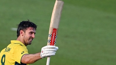 Australia's Mitchell Marsh celebrates after scoring a century (100 runs) during the 2023 ICC Men's Cricket World Cup one-day international (ODI) match vs Bangladesh (AFP) Australia's Mitchell Marsh celebrates after scoring a century (100 runs) during the 2023 ICC Men's Cricket World Cup one-day international (ODI) match vs Bangladesh (AFP)