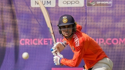Shubman Gill during a practice session ahead of the ICC Men's Cricket World Cup match between India and Netherlands. (PTI) Shubman Gill during a practice session ahead of the ICC Men's Cricket World Cup match between India and Netherlands. (PTI)