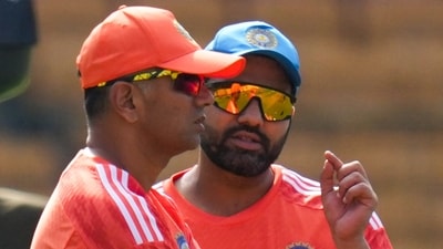 India's captain Rohit Sharma and head coach Rahul Dravid during a practice session. (PTI) India's captain Rohit Sharma and head coach Rahul Dravid during a practice session. (PTI)