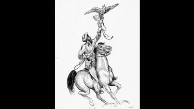 RA Widmeier’s sketch made in the Punjab, 1942, of a Sikh on horseback with a falcon. (PHOTO: THE ARCHIVES OF FALCONRY) RA Widmeier’s sketch made in the Punjab, 1942, of a Sikh on horseback with a falcon. (PHOTO: THE ARCHIVES OF FALCONRY)