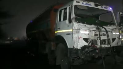 A tanker hits a car and pickup vehicle near Sidhrawali on Delhi-Jaipur Highway (X/ ANI)