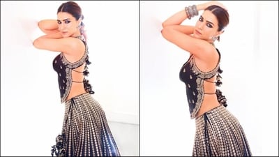 Kriti's eye-catching lehenga attire is from the shelves of designer cloathing brand Gopi Vaid, while her styling was expertly done by celebrity fashion stylist Sukriti Grover. (Instagram/@sukritigrover)