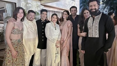 Madhuri Dixit Nene, accompanied by her husband Dr. Nene, was spotted at a Diwali party. She shared pictures from the night on her Instagram handle. The frame captured Madhuri, her husband, Aditya Roy Kapur, Ananya Panday, Katrina Kaif, Vicky Kaushal, Shanaya Kapoor, and Manish Malhotra. (Instagram/@madhuridixitnene) Madhuri Dixit Nene, accompanied by her husband Dr. Nene, was spotted at a Diwali party. She shared pictures from the night on her Instagram handle. The frame captured Madhuri, her husband, Aditya Roy Kapur, Ananya Panday, Katrina Kaif, Vicky Kaushal, Shanaya Kapoor, and Manish Malhotra. (Instagram/@madhuridixitnene)