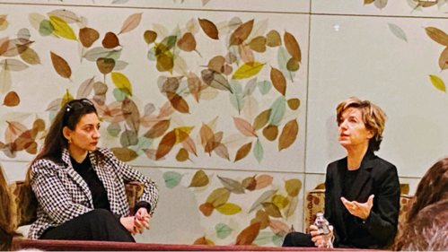 Author Alix Strauss ( Right) talking to Gabrielle Gatto (left) the coordinator of public programs for The Green-Wood Cemetery, New York