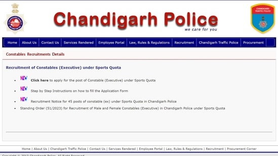 Chandigarh Police Recruitment 2023: Apply online for 45 Constable (Executive) vacancies