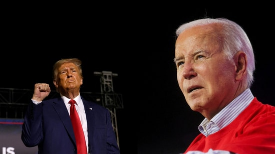 Donald Trump leads Biden by one to nine percentage points in six of the seven key states surveyed, regardless of the presence of Kennedy and West. (Reuters/AP)