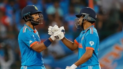 India's KL Rahul celebrates with Shreyas Iyer after reaching his century (REUTERS)