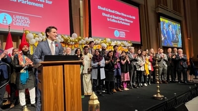 Justin Trudeau at an event celebrating Diwali and Bandi Chorr Divas. (X/@FP_Champagne) Justin Trudeau at an event celebrating Diwali and Bandi Chorr Divas. (X/@FP_Champagne)