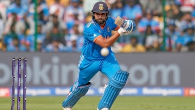 Rohit Sharma plays a shot during the ICC Men's Cricket World Cup match between India and Netherlands in Bengaluru, (AP)