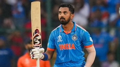 KL Rahul celebrating his century during the ICC Men's Cricket World Cup 2023 match between India and Netherlands. (PTI) KL Rahul celebrating his century during the ICC Men's Cricket World Cup 2023 match between India and Netherlands. (PTI)