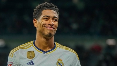 Real Madrid's Jude Bellingham smiles during a Spanish La Liga soccer match between Real Madrid and Rayo Vallecano at the Santiago Bernabeu stadium in Madrid, Spain, Sunday, Nov. 5, 2023. (AP Photo/Manu Fernandez) (AP) Real Madrid's Jude Bellingham smiles during a Spanish La Liga soccer match between Real Madrid and Rayo Vallecano at the Santiago Bernabeu stadium in Madrid, Spain, Sunday, Nov. 5, 2023. (AP Photo/Manu Fernandez) (AP)