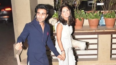 Aadar Jain with an unknown woman at Kareena Kapoor's Diwali party. (Pallav Paliwal)