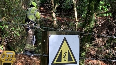 Rescue team retrieving a cat trapped in a mineshaft. (Facebook/Calweton Veterinary Group) Rescue team retrieving a cat trapped in a mineshaft. (Facebook/Calweton Veterinary Group)