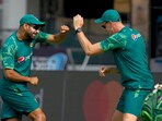 Pakistan's Haris Rauf with bowling coach Morne Morkel during a practice session Pakistan's Haris Rauf with bowling coach Morne Morkel during a practice session