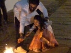 Allu Arjun and Arha celebrated Diwali in Hyderabad. Allu Arjun and Arha celebrated Diwali in Hyderabad.