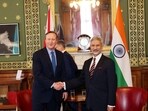 External affairs minister S Jaishankar with UK's newly appointed foreign secretary David Cameron. 