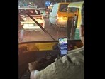 An auto driver watching World Cup match on his smartphone. An auto driver watching World Cup match on his smartphone.