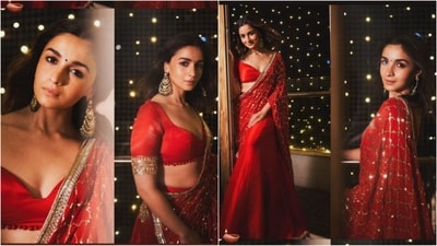 Alia Bhatt celebrated Diwali looking like a true patakha in a stunning red saree. She wowed in a gold embroidered red saree paired with a low neckline blouse. With statement earrings, a small black bindi and kohled eyes, she looked breathtaking. (Instagram/@AliaBhatt) Alia Bhatt celebrated Diwali looking like a true patakha in a stunning red saree. She wowed in a gold embroidered red saree paired with a low neckline blouse. With statement earrings, a small black bindi and kohled eyes, she looked breathtaking. (Instagram/@AliaBhatt)