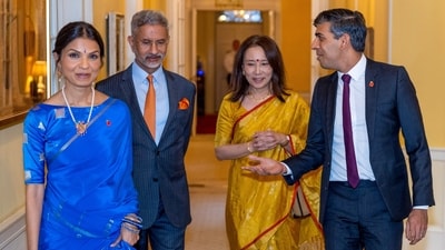 "A special moment for me to be celebrating Diwali with my family on the steps of No.10. Happy Diwali to everyone celebrating here in the UK and around the world!," UK PM Rishi Sunak captioned his post. (X/@10DowningStreet) "A special moment for me to be celebrating Diwali with my family on the steps of No.10. Happy Diwali to everyone celebrating here in the UK and around the world!," UK PM Rishi Sunak captioned his post. (X/@10DowningStreet)