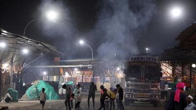 Firecrackers burst at Market Yard. (Rahul Raut/HT PHOTO)