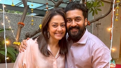 Jyotika and Suriya pose together on Diwali. Jyotika and Suriya pose together on Diwali.