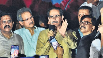 Thane, India - November,11, 2023:The ShivSena branch belonging to the Shiv Sena (UBT) faction in Thane Mumbra was broken up four to five days ago ,Uddav Thackeray visited the Shakha that was broken in Mumbra on Saturday in the case of breaking the ShivSena Shakha, then addressed the meeting in Mumbra ,in Thane, in Mumbai, India, on, Saturday, November ,11, 2023. ( Praful Gangurde / HT Photo ) Thane, India - November,11, 2023:The ShivSena branch belonging to the Shiv Sena (UBT) faction in Thane Mumbra was broken up four to five days ago ,Uddav Thackeray visited the Shakha that was broken in Mumbra on Saturday in the case of breaking the ShivSena Shakha, then addressed the meeting in Mumbra ,in Thane, in Mumbai, India, on, Saturday, November ,11, 2023. ( Praful Gangurde / HT Photo )