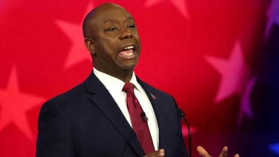 U.S. Senator Tim Scott speaks at the third Republican candidates' U.S. presidential debate of the 2024 U.S. presidential campaign hosted by NBC News at the Adrienne Arsht Center for the Performing Arts in Miami, Florida, U.S., November 8, 2023 (REUTERS/Mike Segar/File Photo) (REUTERS)